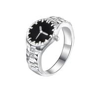 Stylish Silver Couples Watch Shape Ring Made of Copper Symbolizing Love, Creative Personality Finger Ring for Party and Birthday, Size 7 Promise Jewelry