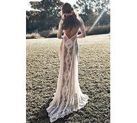 Stylish Simplicity Wedding Dress Vintage Lace Backless Boho Beach Stylish Simplicity Wedding Dresses Long Sleeve Nude Lining Country Bohemian Wedding Gowns Hippie Gypsy Bride Dress Stylish Simplicity