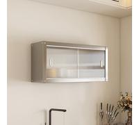 Stylish SK Silver Kitchen Cabinet with Sliding Doors Acrylic Fronts 2Tier Storage Organizer for Cosmetics and Cacti (60x30x40cm / 23.6x11.8x15.7in)