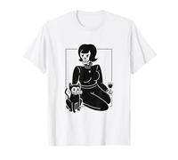 Stylish Skeleton Woman with Drink and Cat T-Shirt