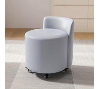 Stylish Sky Blue Rolling Shoe Change Stool Leather Pouf with Backrest & Wheels Versatile Footrest for Sofa & Bedroom Modern Tabouret for Home Decor