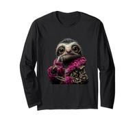 Stylish Sloth Portrait Fashion Animal Wine Glass Graphic Long Sleeve T-Shirt