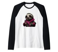 Stylish Sloth Portrait Fashion Animal Wine Glass Graphic Raglan Baseball Tee