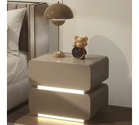 Stylish Smart Bedside Table with Dual LED Strip Lights Luxurious Solid Wood Nightstand Modern 2-Drawer Furniture for Bedroom & Living Room (Khaki 40x40x50cm) - Chic Design & Smart Lighting