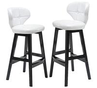 Stylish Solid Wood Dining Chairs for Kitchen & Home High Bar Stools with PU Leather Seat & Wide Footrest Set of 2 75cm Height Elegant White Finish