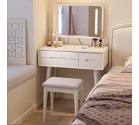 Stylish Solid Wood Makeup Vanity Desk with Adjustable LED Mirror, 3 Drawers & Stool - Perfect for Small Spaces, Bedrooms, & Apartments (White Finish)