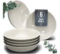 Stylish Soup Plate Set Hygge Series - Premium Stoneware, Scratch Resistant, Dishwasher and Microwave Safe - Stylish Deep Plate Set for 6, Large Deep Pasta Plates - Grooved Deep Plates in Light Brown
