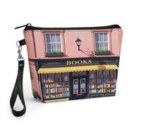 Stylish & Spacious Bookshop Stylish & Spacious Bookshop Makeup Bag for Women, Small PU Vegan Leather Cosmetic Bag with Zipper & Wrist Strap, Water-Resistant Travel Toiletry Pouch, Cute Purse Organizer