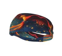 Stylish sports headband with Orange Red Phoenix printed design suitable for running fitness and hiking