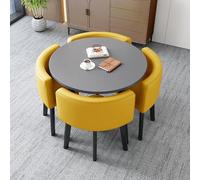 Stylish Square Dining Table Set with Chairs Marble Finish Simple Design for Office Reception & Negotiation Gray & Yellow Color Combination