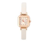 Stylish Square Metal Case Analog Quartz Wrist Watch with Scratch-Proof PU Strap Long Service Time Pin Buckle Easy Adjust for Women (Brown) (White)