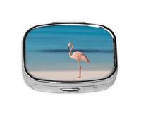 Stylish Square Pill Case Flamingo Metal Pill Box 2 Compartment Medicine Pill Case Holder, Portable Pill Organizer Dispense Box, Travel Small Pill Box for Purse & Pocket