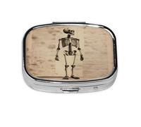Stylish Square Pill Case Fun Human Skeleton Metal Pill Box 2 Compartment Medicine Pill Case Holder, Portable Pill Organizer Dispense Box, Travel Small Pill Box for Purse & Pocket