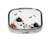 Stylish Square Pill Case Happy Halloween Metal Pill Box 2 Compartment Medicine Pill Case Holder, Portable Pill Organizer Dispense Box, Travel Small Pill Box for Purse & Pocket