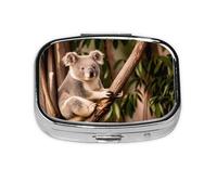 Stylish Square Pill Case Lovely Koala Metal Pill Box 2 Compartment Medicine Pill Case Holder, Portable Pill Organizer Dispense Box, Travel Small Pill Box for Purse & Pocket