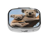 Stylish Square Pill Case Lovely Koala Metal Pill Box 2 Compartment Medicine Pill Case Holder, Portable Pill Organizer Dispense Box, Travel Small Pill Box for Purse & Pocket