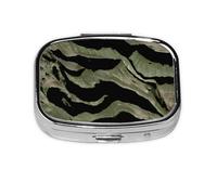 Stylish Square Pill Case Tiger Stripe Metal Pill Box 2 Compartment Medicine Pill Case Holder, Portable Pill Organizer Dispense Box, Travel Small Pill Box for Purse & Pocket