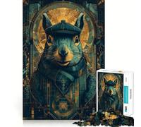 Stylish Squirrel Portrait with Art Deco Elements Jigsaw 1000 Pieces for Teenagers Logic Boost Toy Calming Play Premium Edge Art Collectible 38x52cm