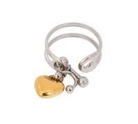 Stylish Stainless Steel Gold Heart Pendant Double Layer Opening Rings Accessory For Women Ideal For Daily Wear Fashion Rings