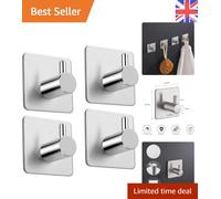 Aikzik 4 Pack of Self Adhesive Hooks, Max 8kg Load Sticky Hooks, Tea Towel Hooks, Versatile Self-Adhesive Wall Hooks for Use in Bathrooms, Kitchens, Doors, Cupboards, Bed Curtains, Towels, Key
