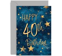 Stylish Star Sky 40th Birthday Card for Men - Adult Birthday Card for Him - Fortieth First Birthday Card - Gold and Navy Happy Birthday Card design for Son Brother