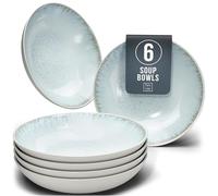 Stylish Stoneware Dinner Set - 6-Piece Deep Plates Set - Featuring Ibiza Series Deep Plates - Elegant Pasta and Soup Bowls for 6 - Pure Living Collection in Beige-Blue