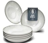Stylish Stoneware Dinner Set - 6-Piece Deep Plates Set - Ibiza Series Deep Plates - Elegant Pasta and Soup Bowls for 6 - Pure Living Collection in Light Beige