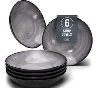 Stylish Stoneware Dinner Set - 6-Piece Deep Plates Set - Ibiza Series Deep Plates - Elegant Pasta and Soup Bowls for 6 - Pure Living Collection in Dark Grey