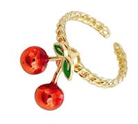 Stylish Strawberry And Cherrys Rings Realistic Look Comfortable Fit Great Gifts For Fashionable Women Casual Wear Fashionable Women's Rings