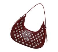 Stylish Studded Motorcycle Inspired Underarm Bag Convertible Shoulder Handbag Practical PU Large Capacity Fashionable Ac, Red, 22x17cm