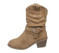 Stylish Suede Ankle Boots With Adjustable Buckle Strap For Women Comfortable Mid Calf Boots Ideal For Fall Winter Seasons (Khaki, 5)