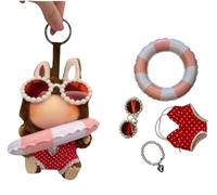 Stylish Summer Beach Clothes Set Suitable for 17cm/15cm Labubu - Fashion Outfit(Doll Not Included) (Red Swimsuit+Swim Ring+Necklace+Glasses)