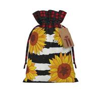(Stylish Sunflowers) Christmas Drawstring Gift Bags, Reusable Buffalo Plaid Drawstring Wrapping Bags For Xmas Party Supplies S