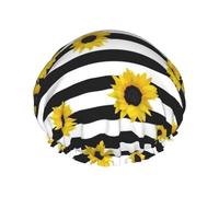 Stylish Sunflowers Women Luxury Shower Cap, Double Protection Layers Elastic, Reusable Adjustable Shower Bonnet