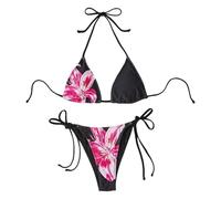 Stylish tankini set for the ultimate beach.Floral print design with straps for a trendy summer swimwear experience, black, XS