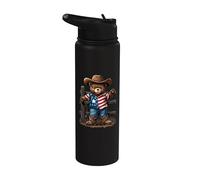 Stylish Texas Cowboy Teddy Bear Star Stainless Steel Insulated Water Bottle