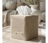 Stylish Tissue Box Cover - Beautiful Linen Holder Uniquely Displays Your Square Tissue Boxes - The Perfect Cube Cover for Your Home and Kitchen Decor