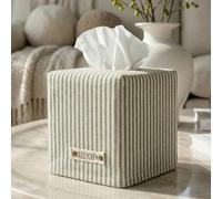 Stylish Tissue Box Cover - Sage Striped Linen for Square Tissue Boxes | Instantly Conceals the Ugly Cardboard for a Clean Look - The Perfect Cube for Any Bathroom or Home