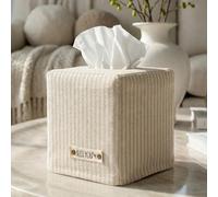 Stylish Tissue Box Cover - This Beige Striped Linen Holder Instantly Covers Your Square Tissue Boxes - The Perfect Cube Cover for Your Bathroom and Home