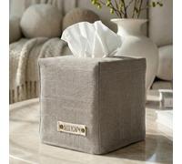 Stylish Tissue Box Cover - This Gray Linen Holder Instantly Covers Your Square Tissue Boxes - The Perfect Cube Cover for Your Bathroom and Home