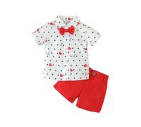 Stylish Toddler Boys Valentine's Day Outfit Set Featuring Heart Print Short Sleeve Top and Matching Shorts for a Gentleman Girls Red Baby Clothes Valentine's Valentines