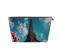 Stylish Tower Pattern Women'S Cosmetic Bag Leather Handbag Portable Large Capacity Zipper Travel Bag Storage Bag, Gold, One Size
