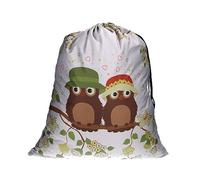 Stylish trendfinding 12OZ Cotton Large Laundry Bag (24x27 IN, 15 kg Capacity) - Shades of Grey with Two Chicks Perched on a Branch Design, Transfer Print, and Dual Pull Cord