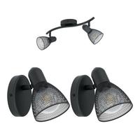 Stylish Twin Ceiling Spot Light Set With 2 Matching Wall Lights - Adjustable Black Mesh Design