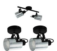 Twin Ceiling Spot Light & 2x Matching Wall Lights Black Vaporized Glass Shade