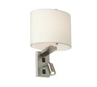 Stylish Twin Wall Light With Directional Led Spotlights - Modern White Round Shade In Brushed Nickel