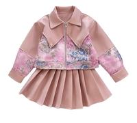 Stylish Two-Piece Outfit Set for Girls Featuring a Soft Jacket and Elegant Pleated Skirt Long Sleeve Toddler Kids Fashion Wear Spring Autumn Seasons Tops 9-10 Years Summer for Teens