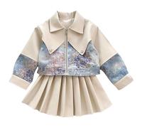 Stylish Two-Piece Outfit Set for Girls Featuring a Soft Jacket and Elegant Pleated Skirt Spring Autumn Seasons Womens Tracksuit Bottoms Kids Joggers Boys 10-11 Years Old Winter 7-8 Green Clothing