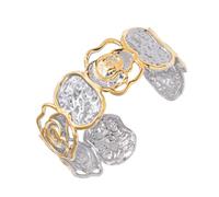 Stylish Two Tone Jewelry Stainless Steel Hammered Bangle Open Cuff Design Twist Cutout Detail Comfortable Wear Openwork Adjustable Wristband Contemporary Hollow Out Design Stainless Steel Two