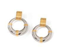 Stylish Two Tone Round Hanging Earrings For Women Geometric Vintage Metal Designs Ear Drop For Casual Or Formal Wear French Earrings